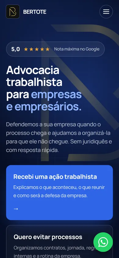 Página inicial do site aberta no celular