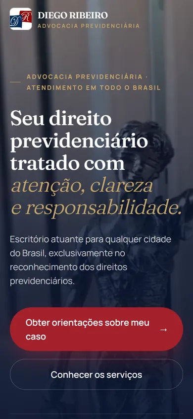 Página inicial do site aberta no celular