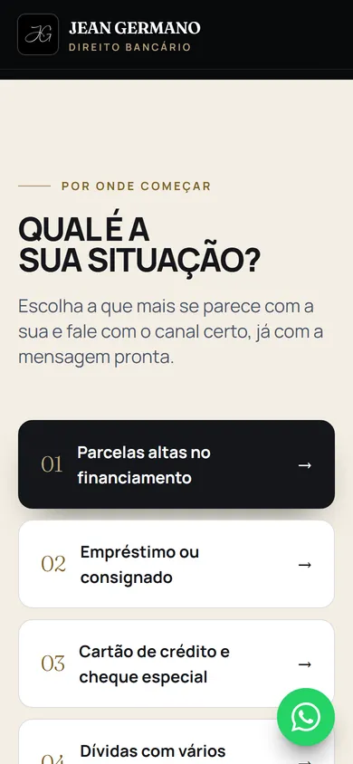 Seletor "Qual é a sua situação?" no celular
